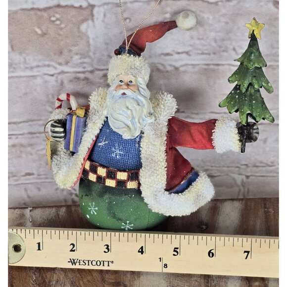 Old World Santa Gifts VTG Design Fabric Mache Roly Poly Christmas Ornament 6" - Picture 7 of 8